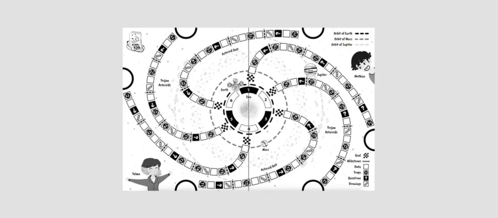 Juego de mesa "ALMAsteroides" (blanco y negro)